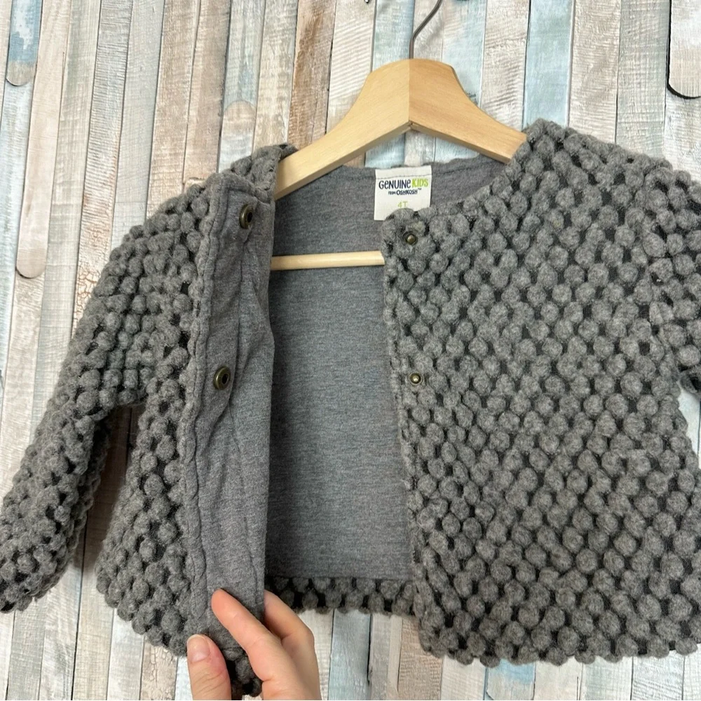 Genuine Kids Oshkosh 4T Gray Wool Knit Bubble Bauble Cardigan Sweater Girls‎